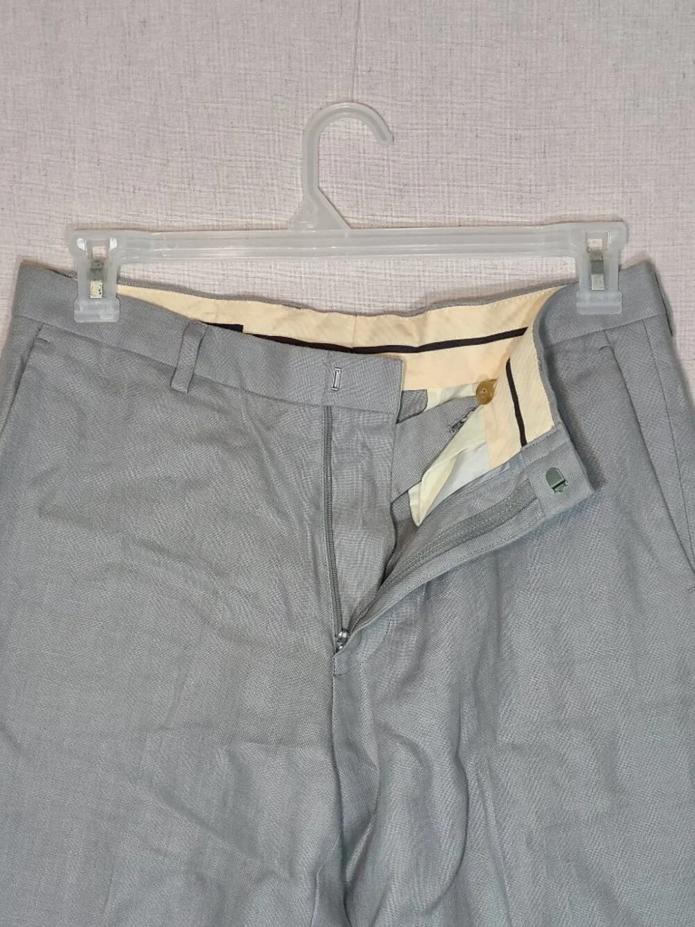 Men's J Crew Linen Dress Pants Actual 31 x 35.5 Light Grey Flat Front Lined